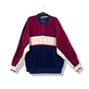 Vintage Knightsbridge Velour L/s Polo Rugby Shirt Men 1X Colorblock Retro Preppy